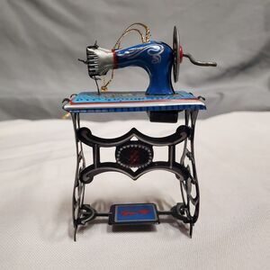 Tin Toy Sewing Machine Tree Hanger Ornament ZZ Germany 1980s Dollhouse Vtg
